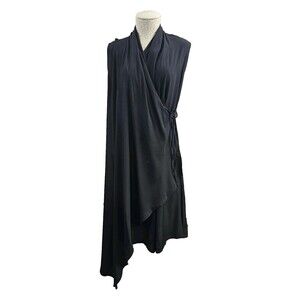 Lotus Eaters S Black Wrap Asymmetrical Mini Dress Tunic Knit Layering Top EUC